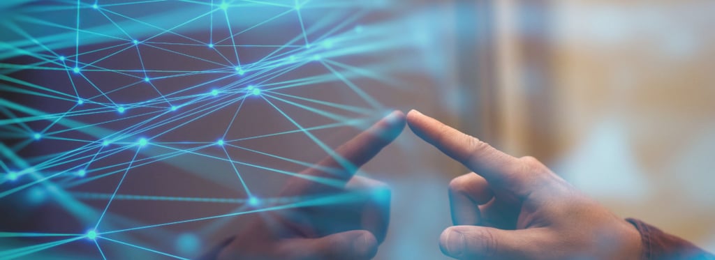 Hand touching a digital network interface